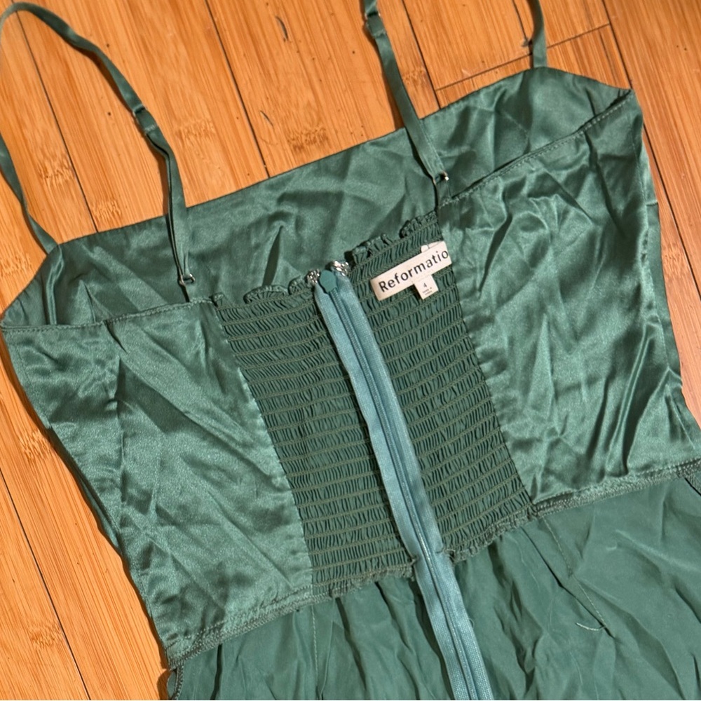 Reformation Kosta Silk Mini Dress Bottle Green Size 4 - Picture 7 of 16